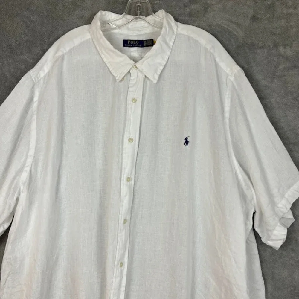 Polo Ralph Lauren 100% Linen Short Sleeve Button Down Shirt Mens 5XB White